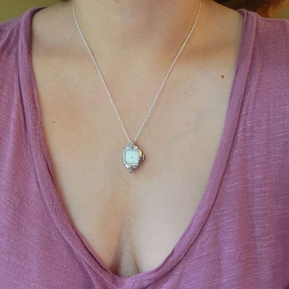 Vintage Caravelle by Bulova Classic Dainty Silver Watch Necklace - Picture 2 of 8